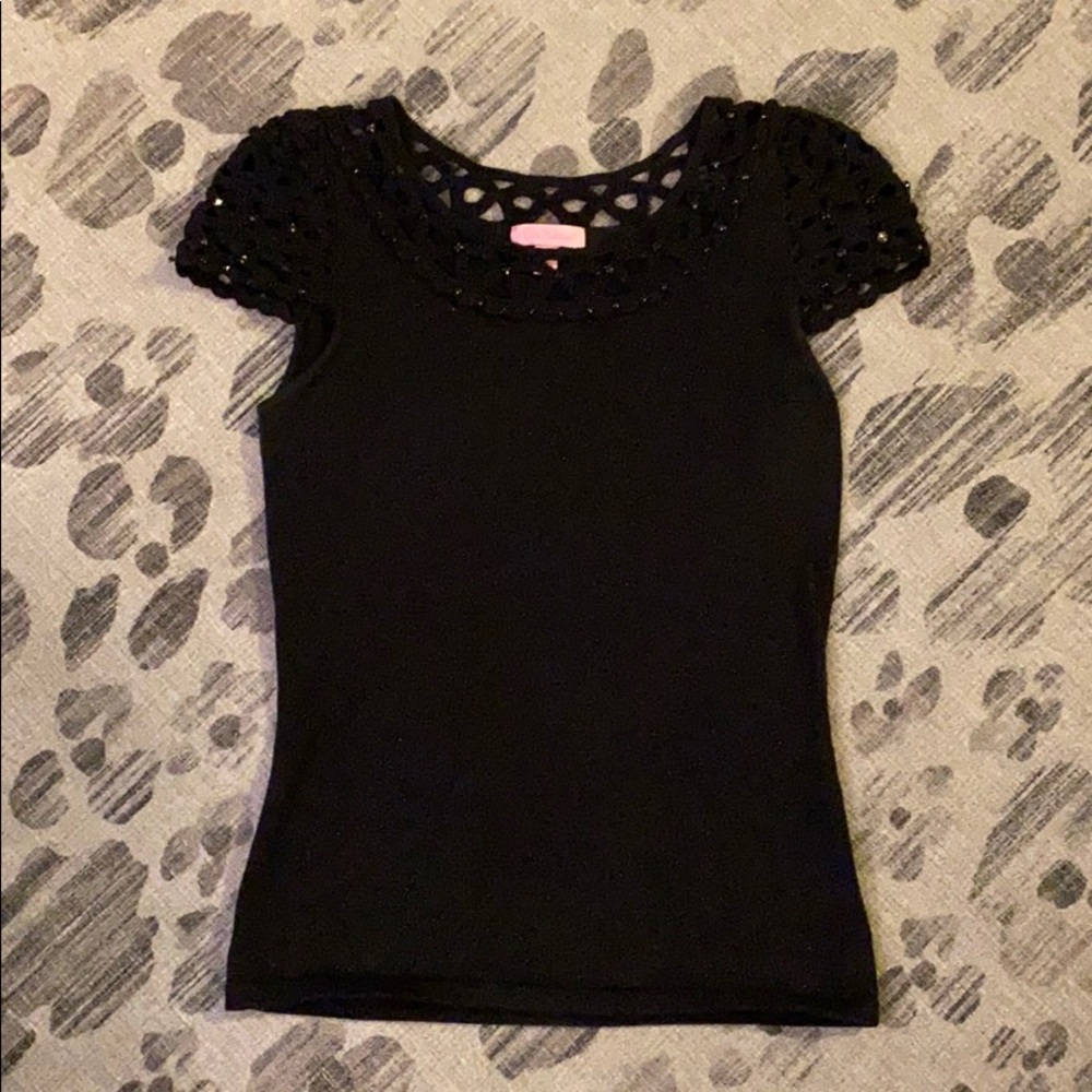 Lilly Pulitzer Black Shimmer Sweater with Gems SzS